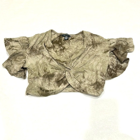 New AB Studio cropped short flutter sleep ribbed knit T-shirt small front knot - Picture 1 of 7